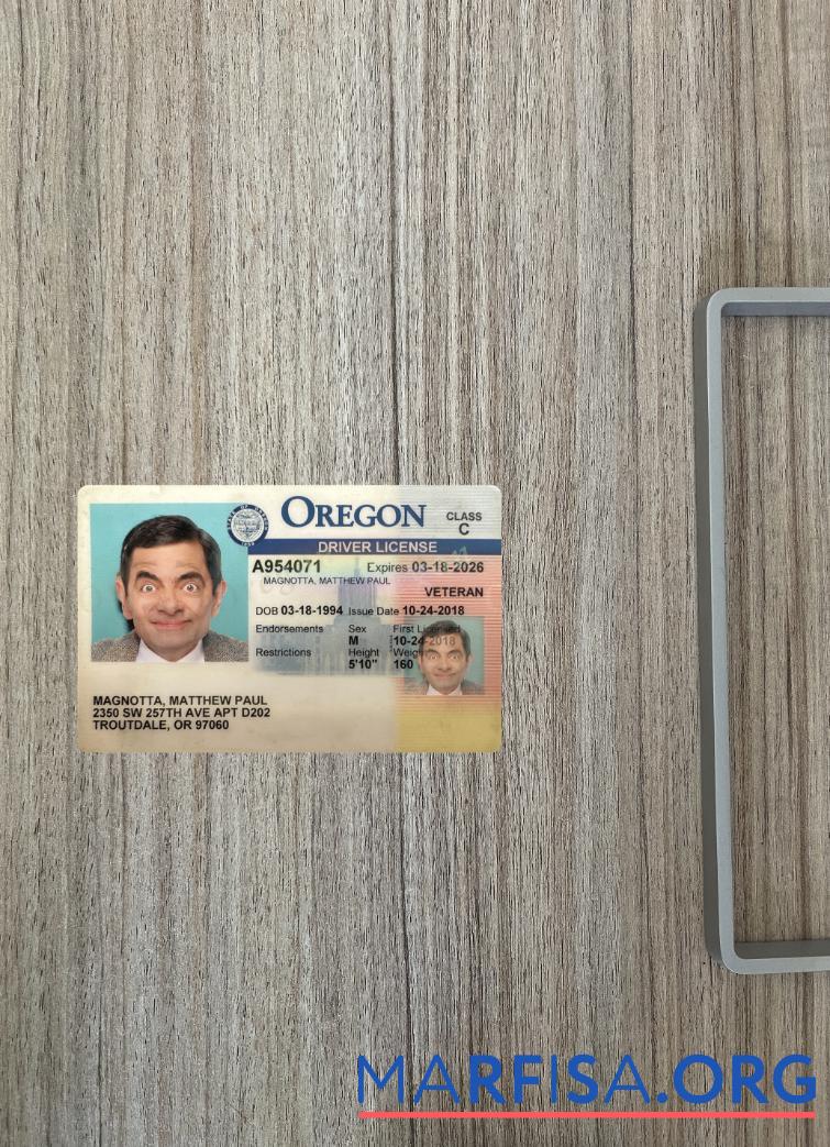 Downloadable USA Oregon driving license 2018 present photolook sample